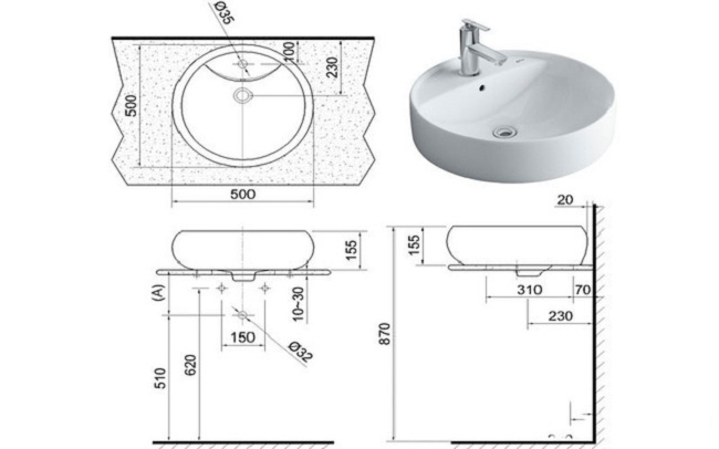 cac loai kich thuoc lavabo nho theo dac diem thiet ke