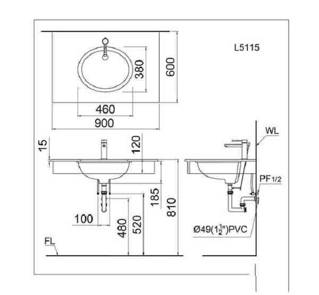 cac loai kich thuoc lavabo nho theo thuong hieu cua san pham